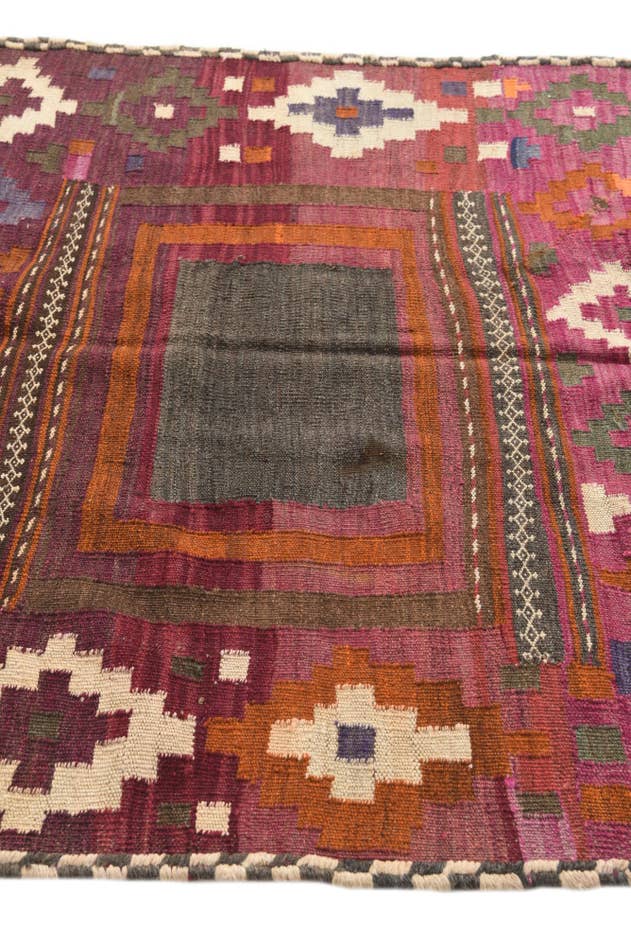 Detail image of 4' 2 x 4' 4 Hand Woven Kilim Fars Wool Square Rug