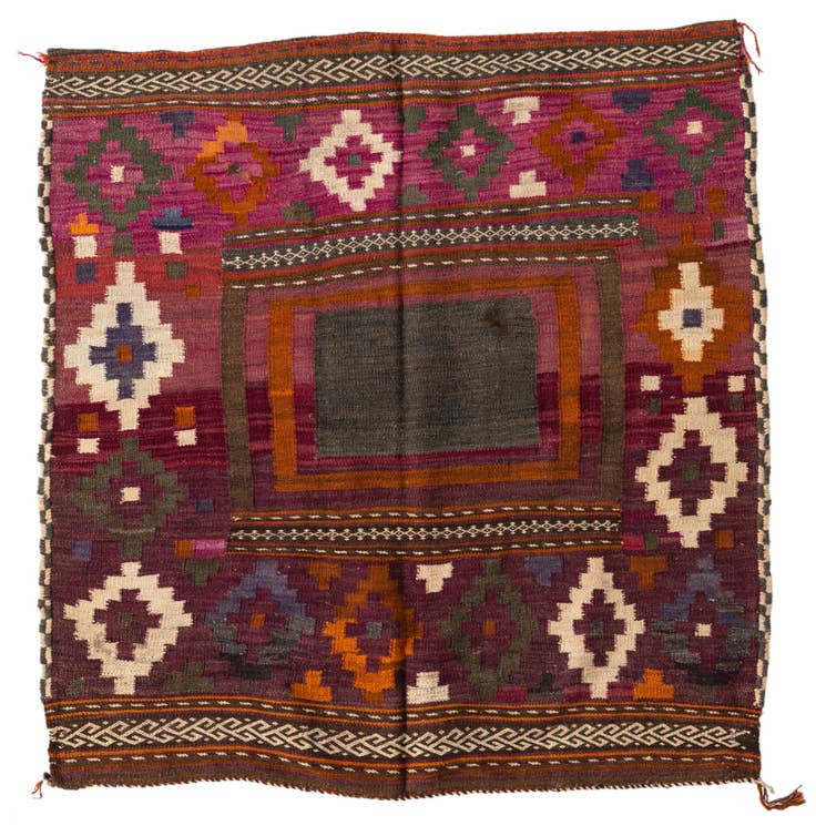 Detail image of 4' 2 x 4' 4 Hand Woven Kilim Fars Wool Square Rug