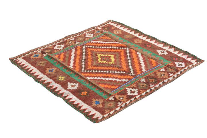 3' 7 x 4' Hand Woven Kilim Fars Wool Square Rug