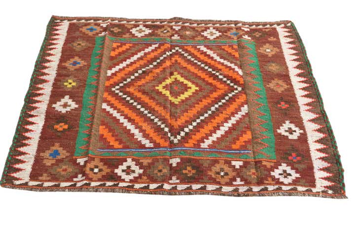 3' 7 x 4' Hand Woven Kilim Fars Wool Square Rug