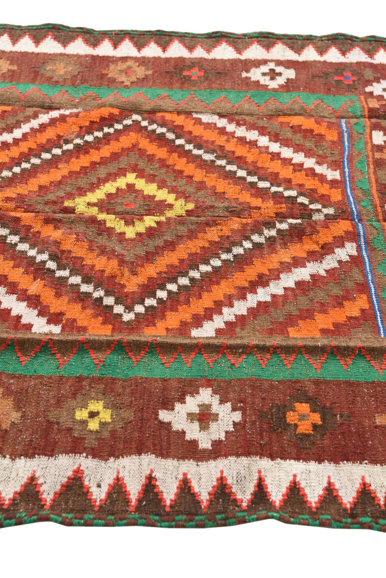 3' 7 x 4' Hand Woven Kilim Fars Wool Square Rug