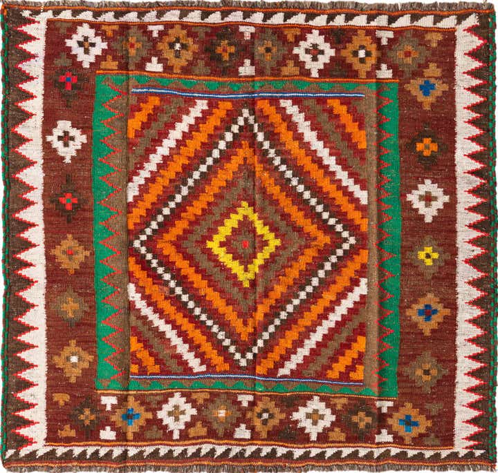 3' 7 x 4' Hand Woven Kilim Fars Wool Square Rug