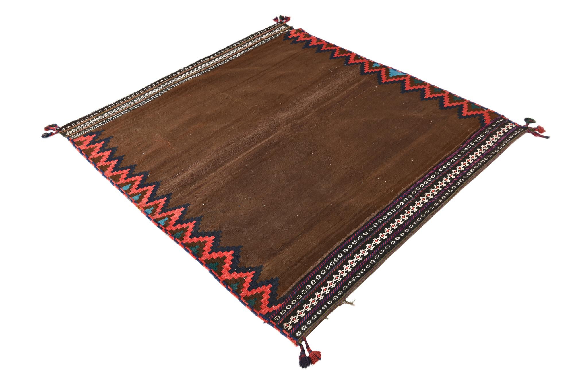 4' 7 x 5' Hand Woven Kilim Fars Wool Square Rug