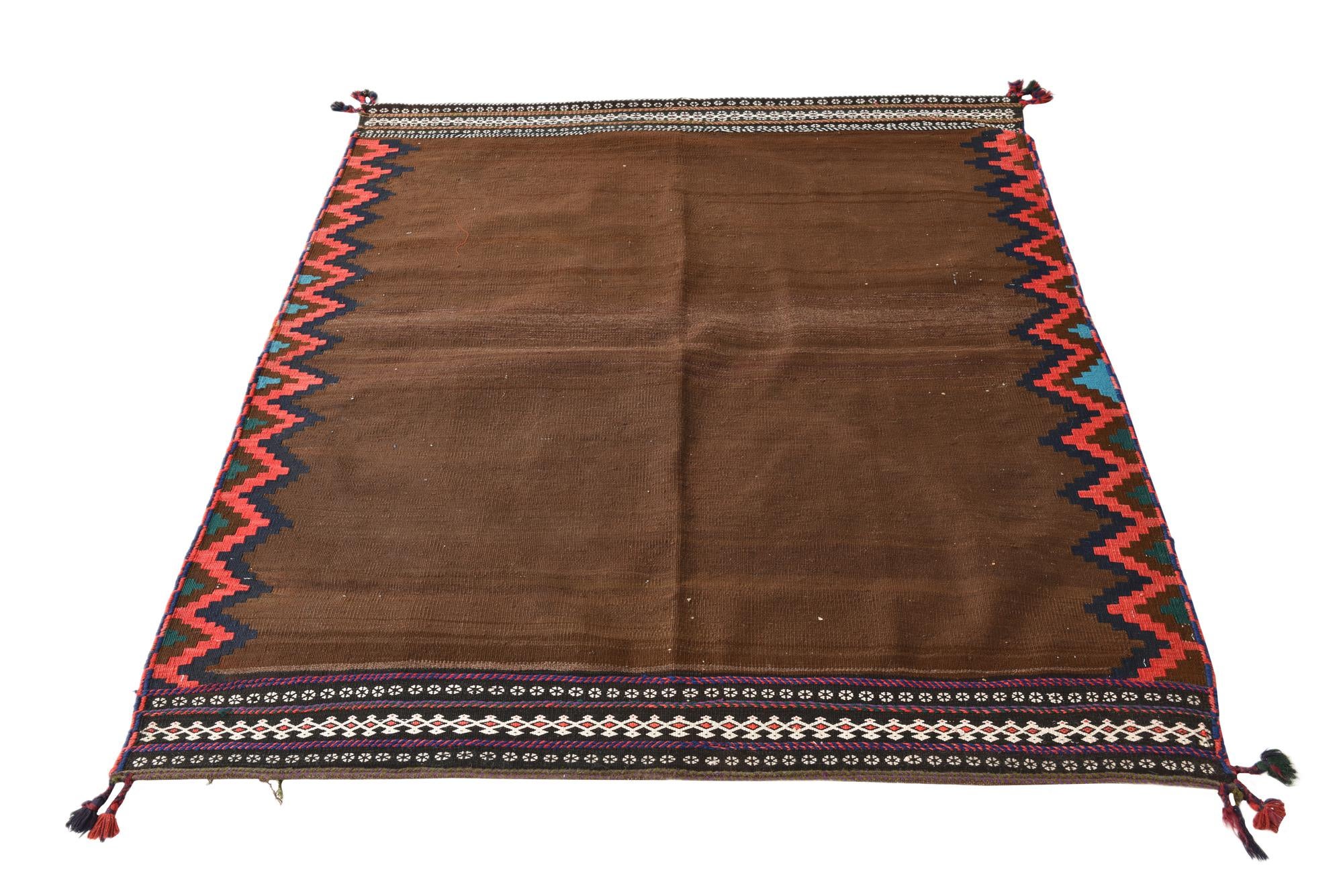 4' 7 x 5' Hand Woven Kilim Fars Wool Square Rug