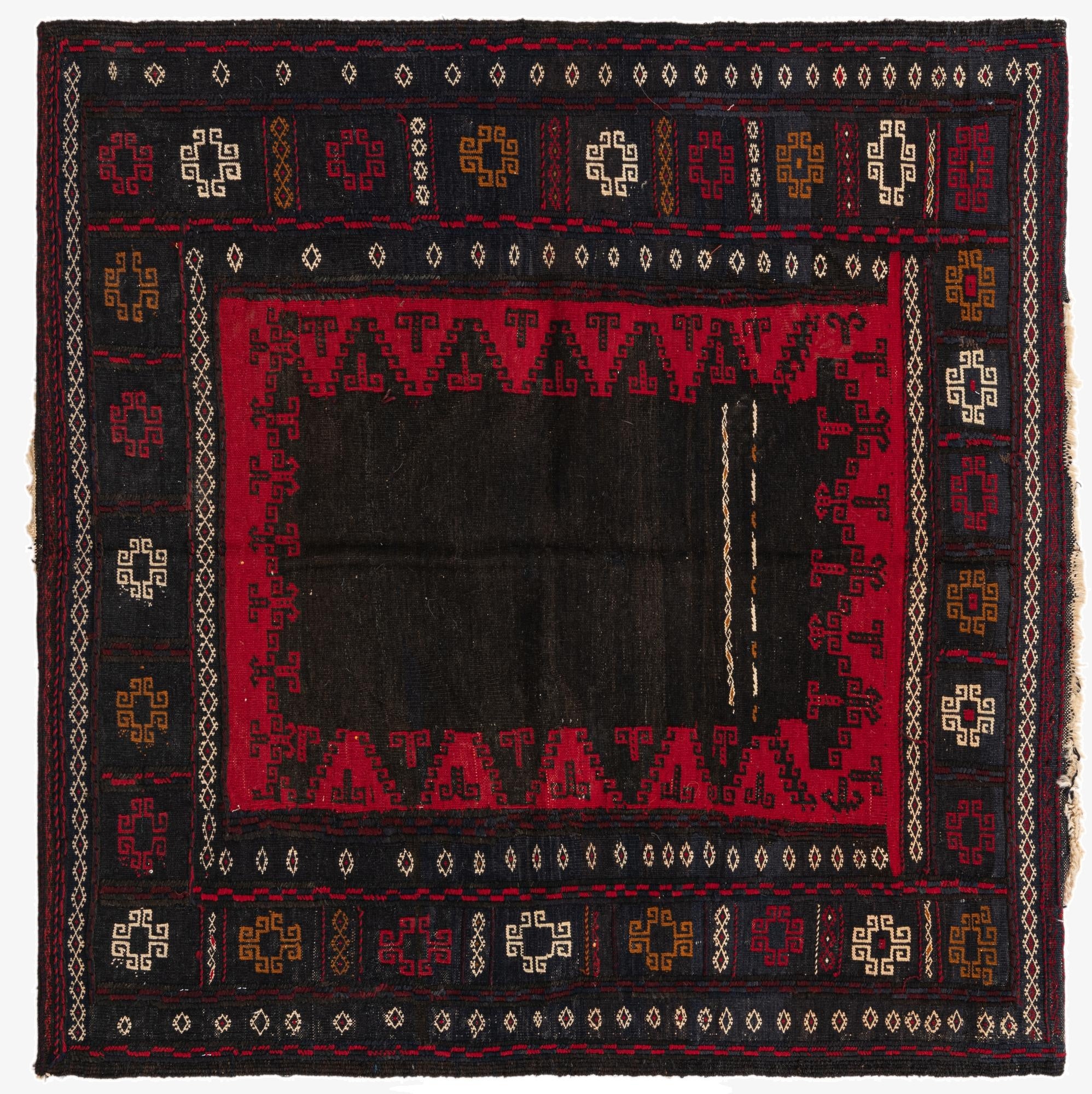 4' x 4'  Hand Woven Kilim Fars Wool Square Rug