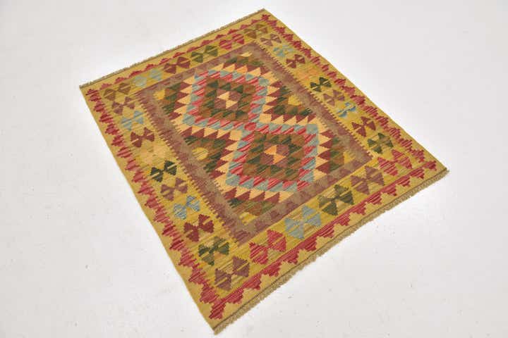3' 2 x 3' 8 Hand Woven Kilim Maymana Wool Square Rug