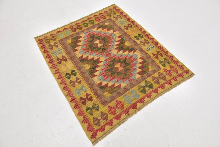 Detail image of 3' 2 x 3' 8 Hand Woven Kilim Maymana Wool Square Rug