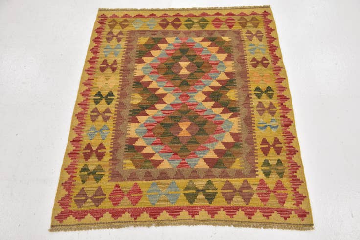 Detail image of 3' 2 x 3' 8 Hand Woven Kilim Maymana Wool Square Rug