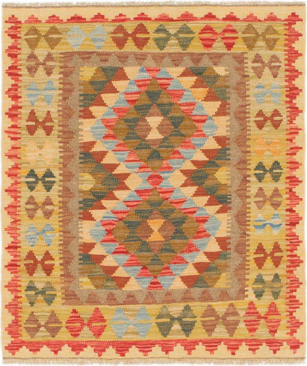 3' 2 x 3' 8 Hand Woven Kilim Maymana Wool Square Rug