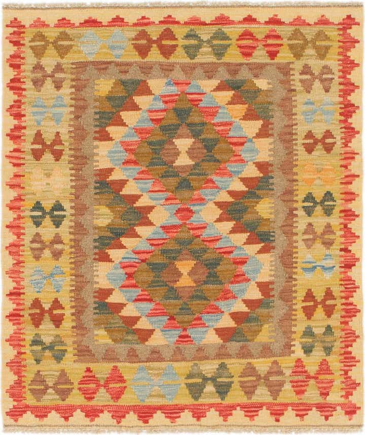 3' 2 x 3' 8 Hand Woven Kilim Maymana Wool Square Rug