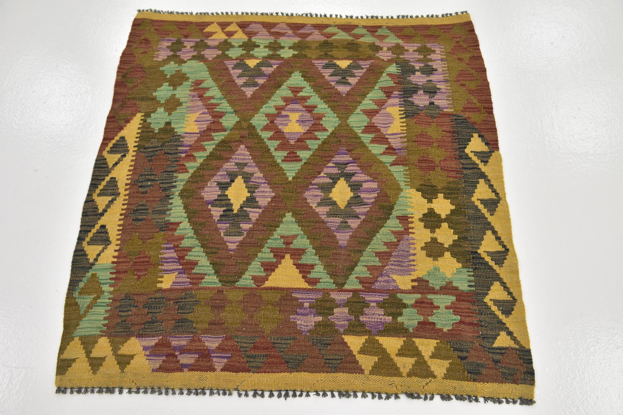 3' 6 x 3' 10 Hand Woven Kilim Maymana Wool Square Rug