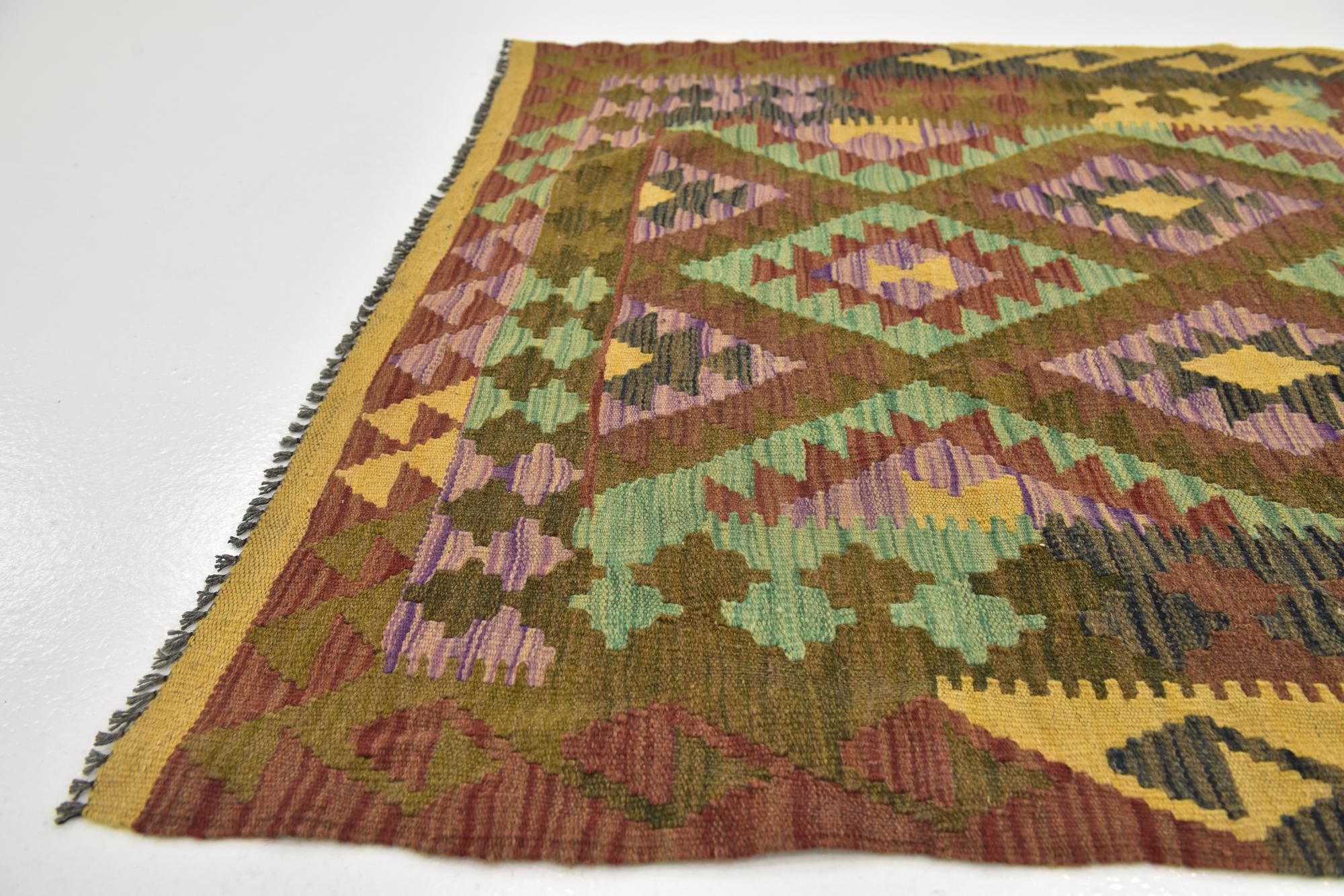 3' 6 x 3' 10 Hand Woven Kilim Maymana Wool Square Rug