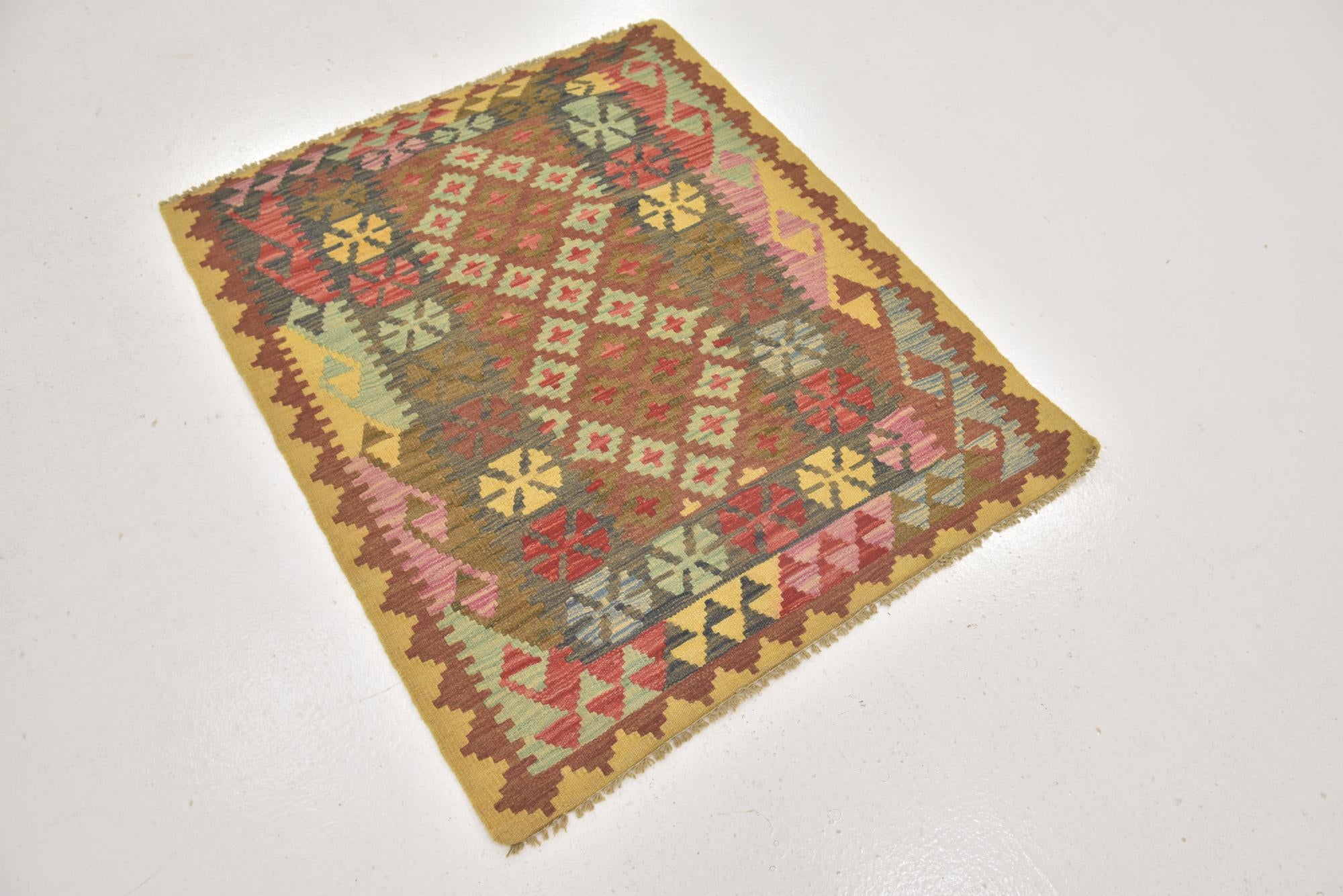 3' 2 x 3' 9 Hand Woven Kilim Maymana Wool Square Rug