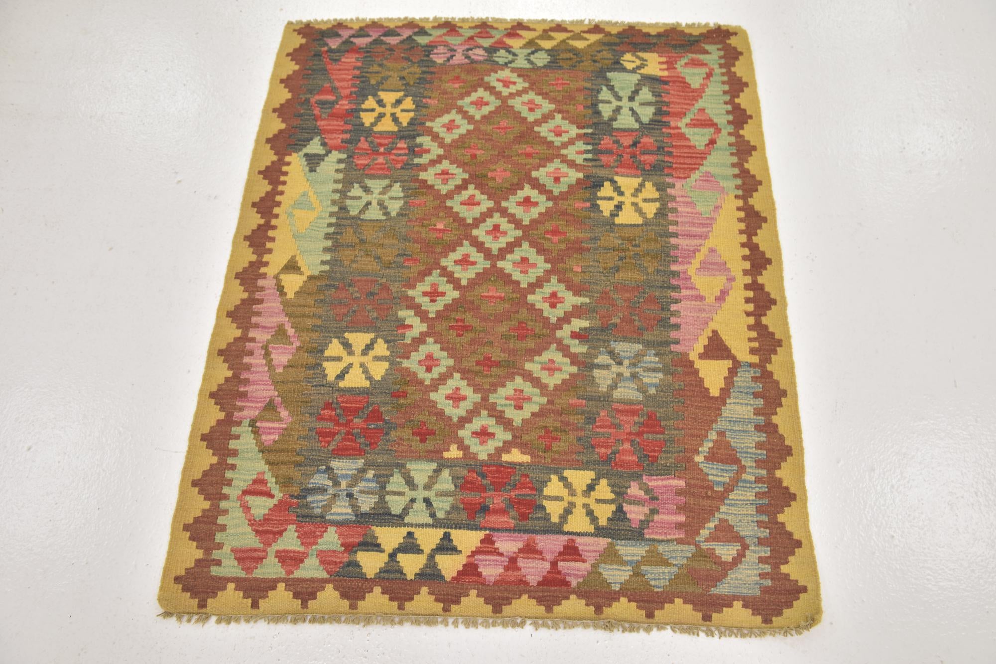 3' 2 x 3' 9 Hand Woven Kilim Maymana Wool Square Rug