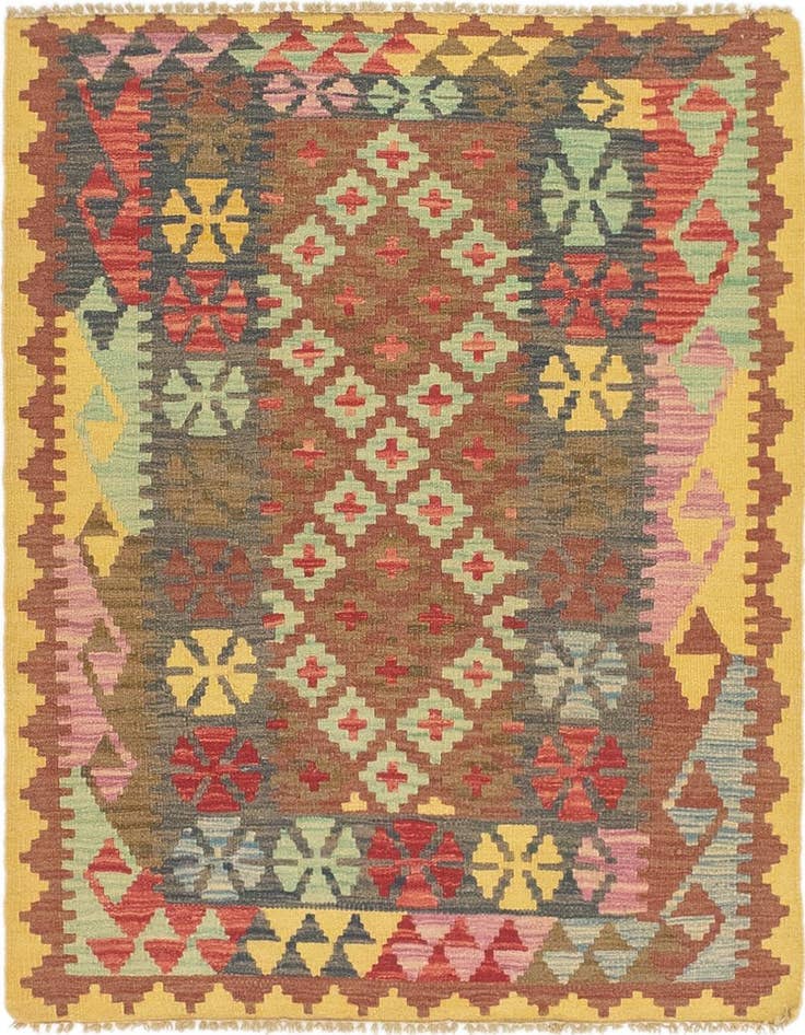 Detail image of 3' 2 x 3' 9 Hand Woven Kilim Maymana Wool Square Rug