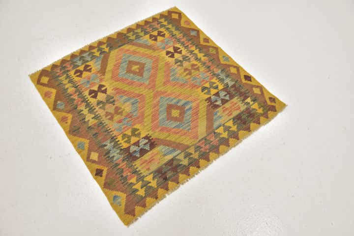 3' 3 x 3' 3 Hand Woven Kilim Maymana Wool Square Rug