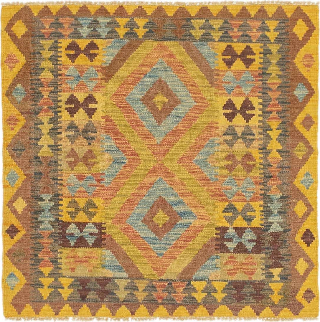 3' 3 x 3' 3 Hand Woven Kilim Maymana Wool Square Rug