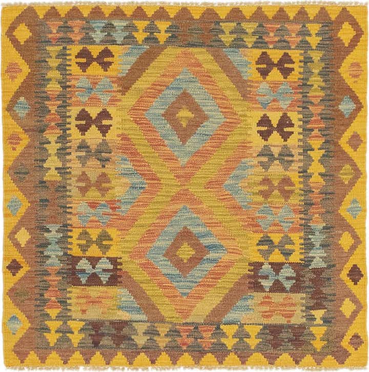 3' 3 x 3' 3 Hand Woven Kilim Maymana Wool Square Rug