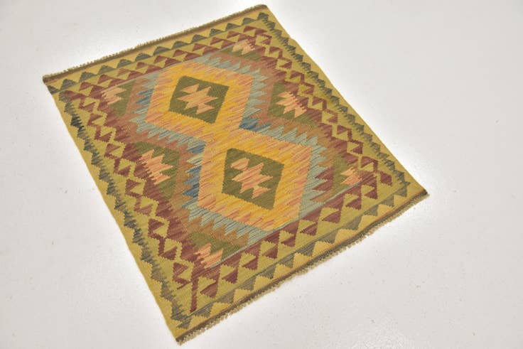 Detail image of 3' 2 x 3' 7 Hand Woven Kilim Maymana Wool Square Rug