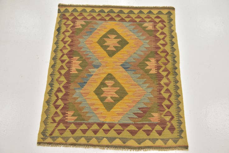 Detail image of 3' 2 x 3' 7 Hand Woven Kilim Maymana Wool Square Rug
