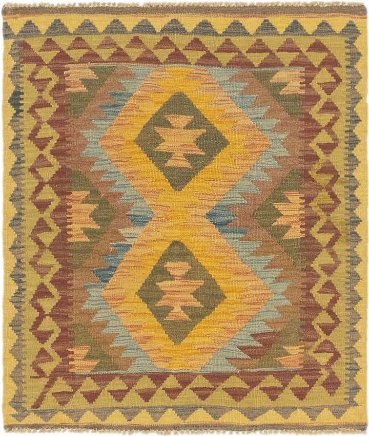 3' 2 x 3' 7 Hand Woven Kilim Maymana Wool Square Rug