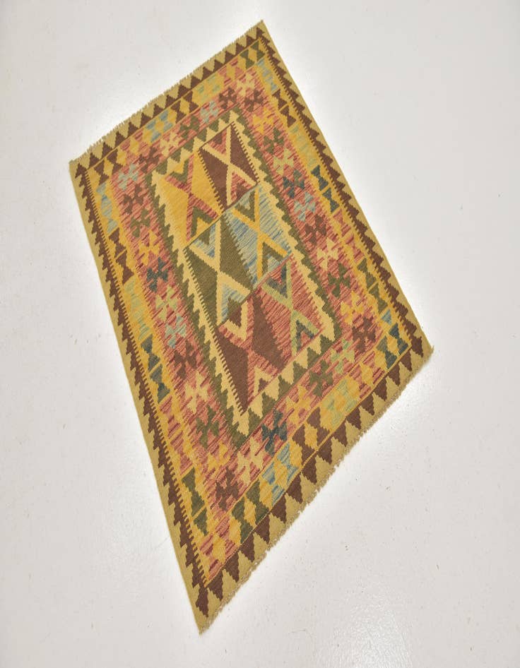 Detail image of 3' 2 x 3' 9 Hand Woven Kilim Maymana Wool Square Rug