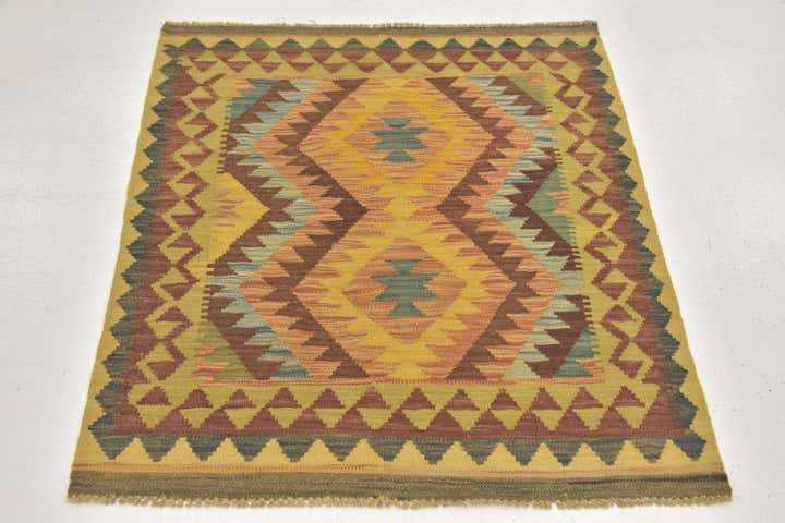 3' 2 x 3' 7 Hand Woven Kilim Maymana Wool Square Rug
