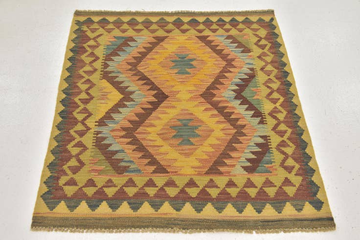 Detail image of 3' 2 x 3' 7 Hand Woven Kilim Maymana Wool Square Rug