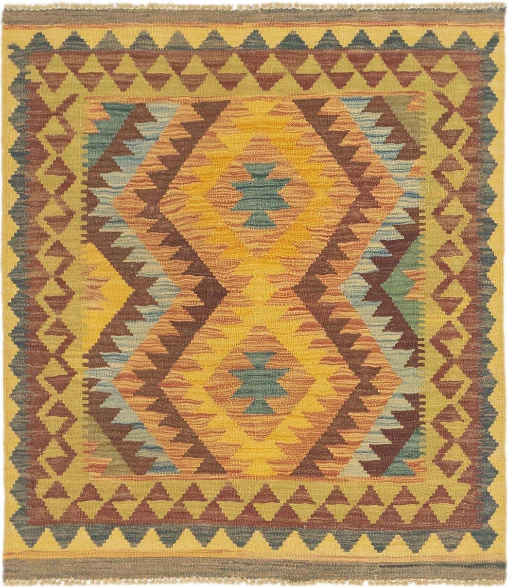 3' 2 x 3' 7 Hand Woven Kilim Maymana Wool Square Rug