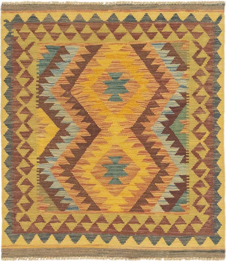 3' 2 x 3' 7 Hand Woven Kilim Maymana Wool Square Rug