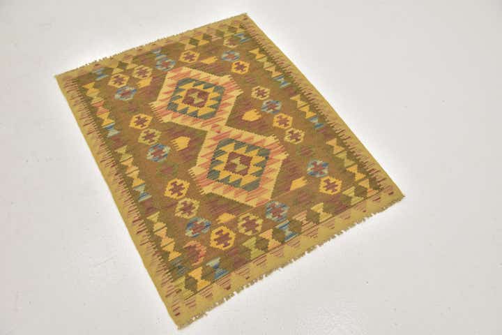 3' x 3' 10 Hand Woven Kilim Maymana Wool Square Rug