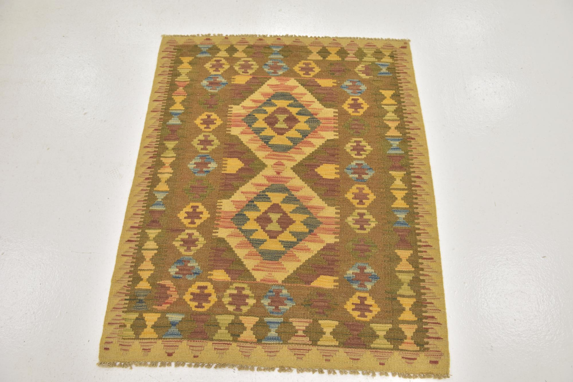 3' x 3' 10 Hand Woven Kilim Maymana Wool Square Rug