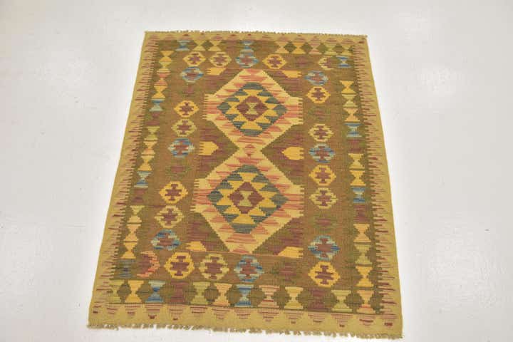 3' x 3' 10 Hand Woven Kilim Maymana Wool Square Rug