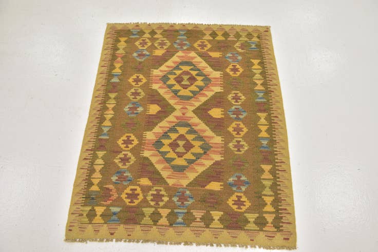Detail image of 3' x 3' 10 Hand Woven Kilim Maymana Wool Square Rug