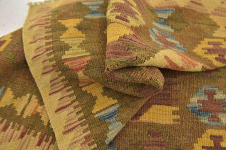 3' x 3' 10 Hand Woven Kilim Maymana Wool Square Rug