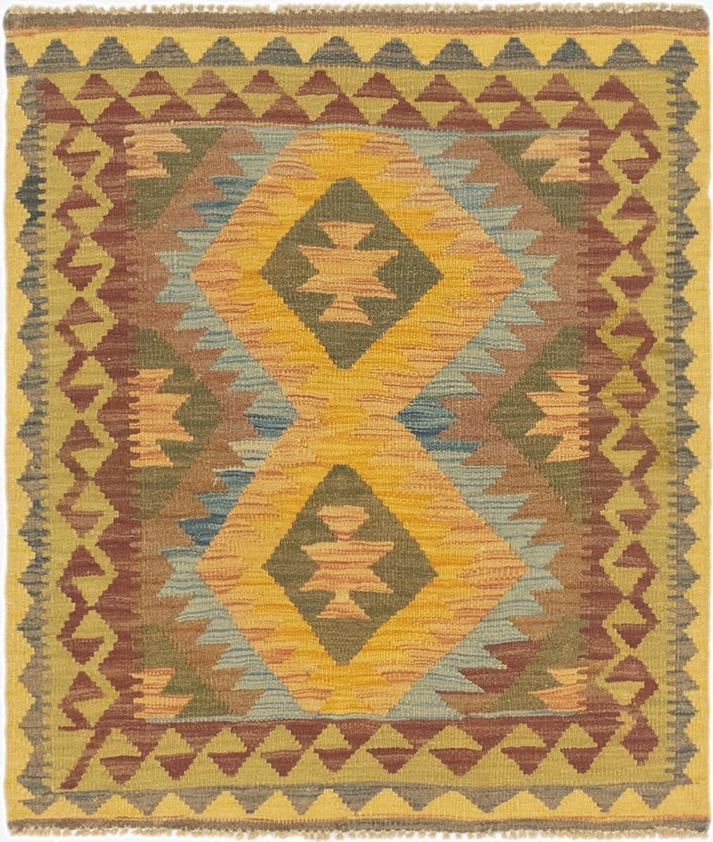 3' 2 x 3' 7  Hand Woven Kilim Maymana Wool Square Rug