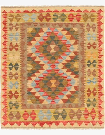 3' 2 x 3' 8 Hand Woven Kilim Maymana Wool Square Rug