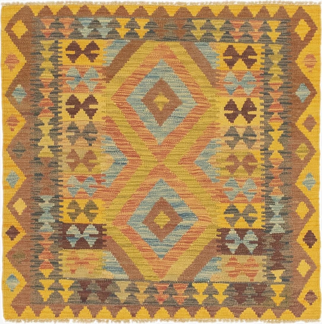 3' 3 x 3' 3  Hand Woven Kilim Maymana Wool Square Rug