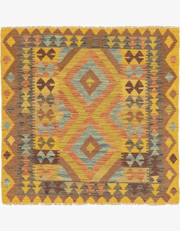 3' 3 x 3' 3 Hand Woven Kilim Maymana Wool Square Rug