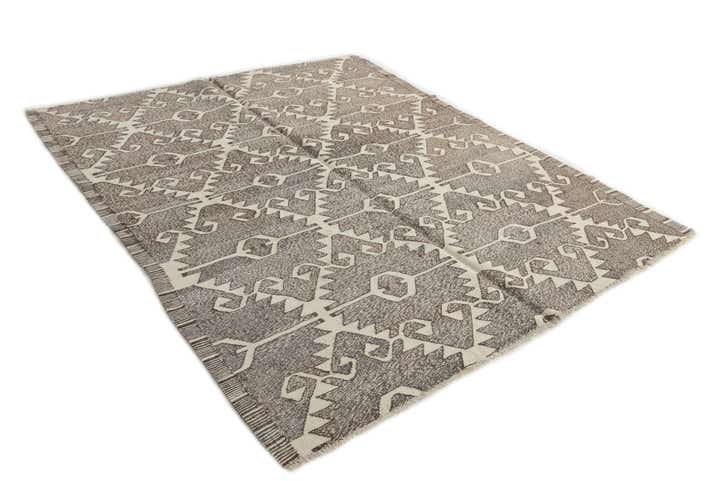 6' 2 x 7' 3 Hand Woven Kilim Modern Wool Square Rug