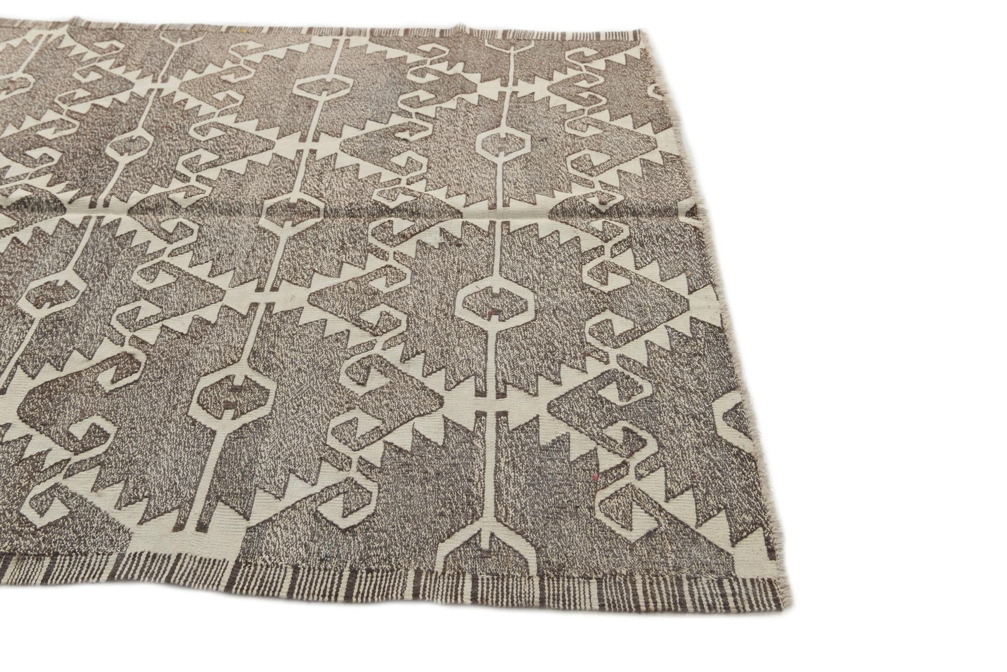 6' 2 x 7' 3 Hand Woven Kilim Modern Wool Square Rug