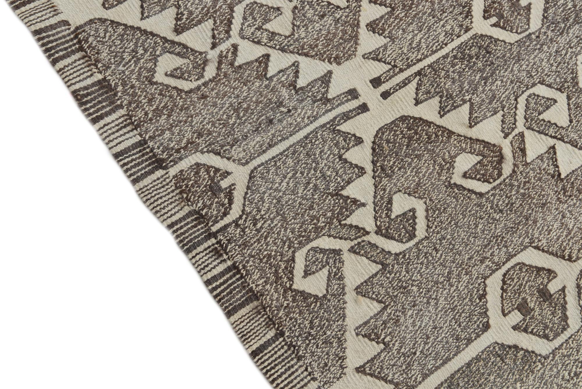 6' 2 x 7' 3 Hand Woven Kilim Modern Wool Square Rug