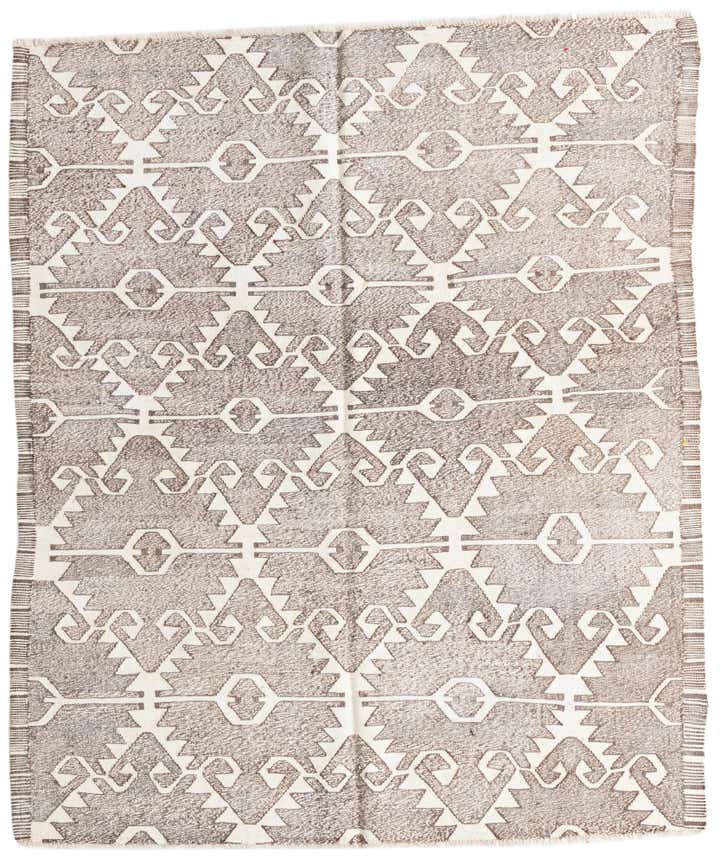 6' 2 x 7' 3 Hand Woven Kilim Modern Wool Square Rug