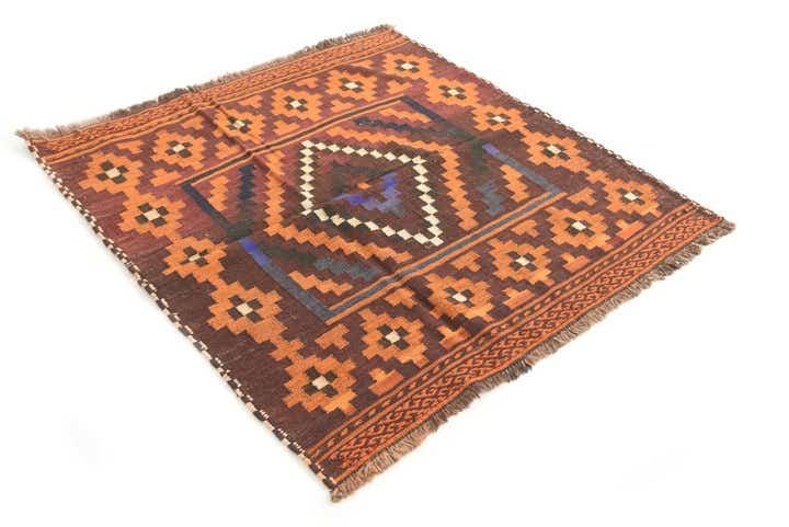 4' 1 x 4' 2 Hand Woven Kilim Modern Wool Square Rug