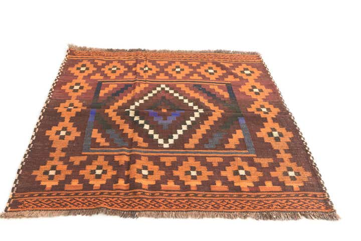 4' 1 x 4' 2 Hand Woven Kilim Modern Wool Square Rug
