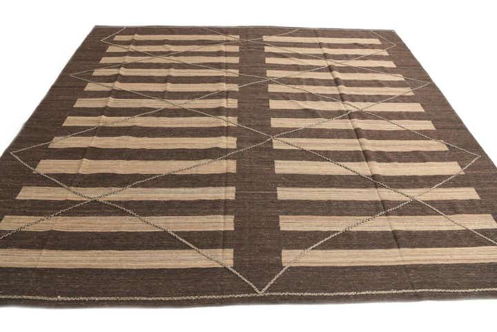 12' 9 x 13' 5 Hand Woven Kilim Modern Wool Square Rug