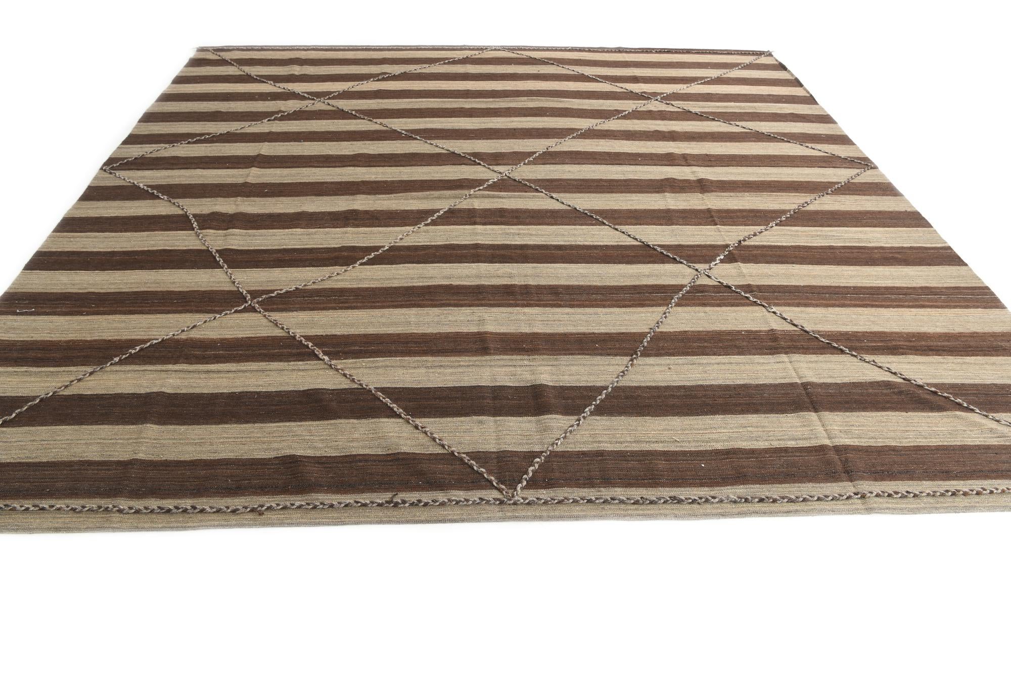 13' 1 x 13' 8 Hand Woven Kilim Modern Wool Square Rug