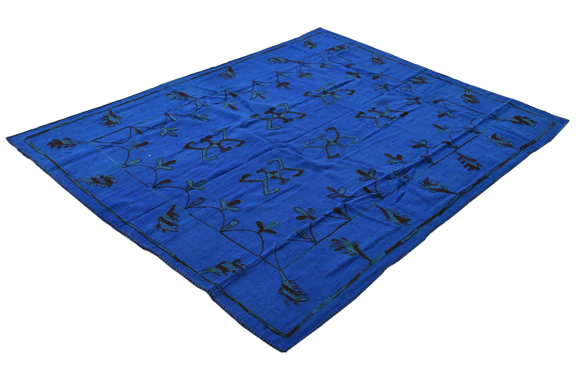 5' 3 x 6' 8 Hand Woven Kilim Suzani Wool Square Rug