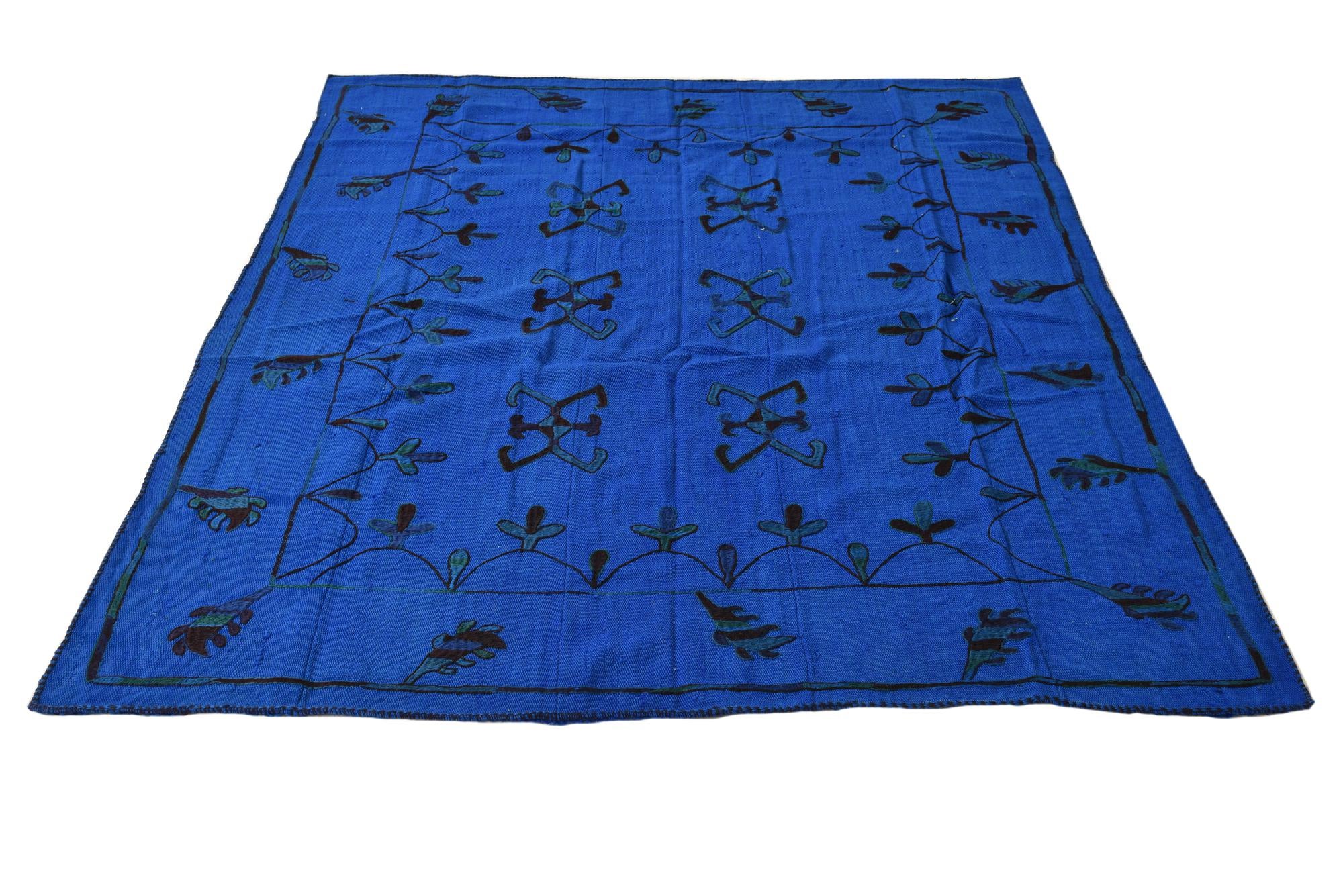 5' 3 x 6' 8 Hand Woven Kilim Suzani Wool Square Rug