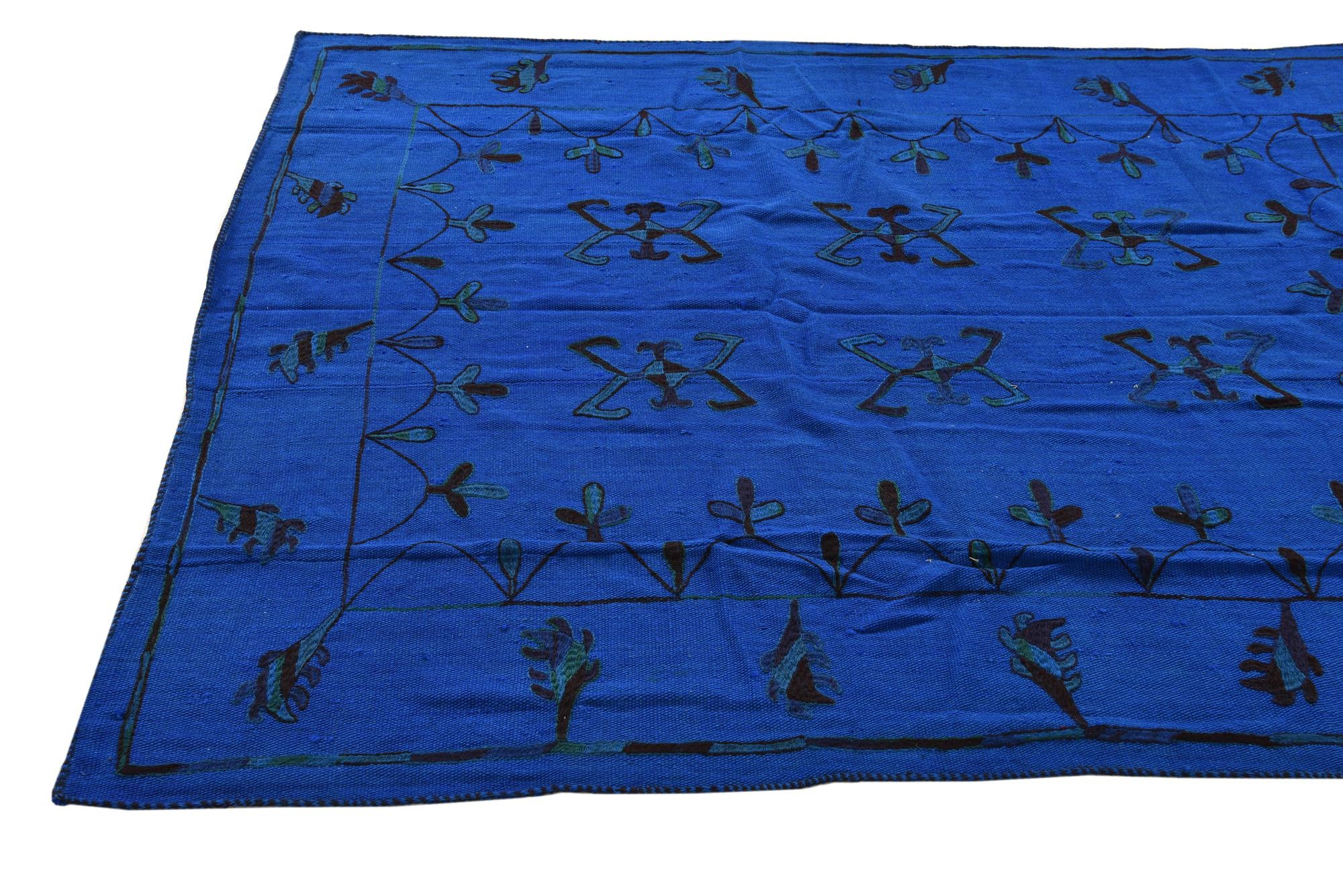 5' 3 x 6' 8 Hand Woven Kilim Suzani Wool Square Rug